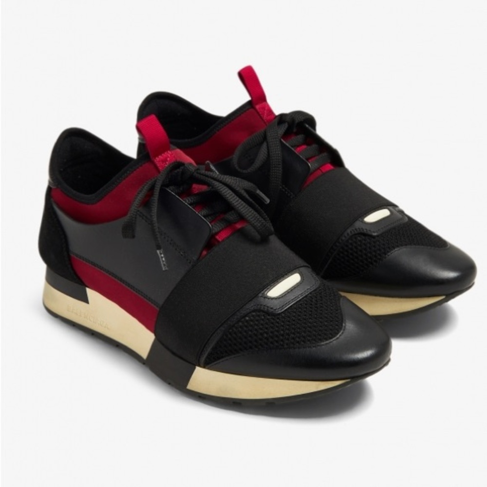 Balenciaga Black/Red Suede And Leather Race Runner Sneakers Size 35